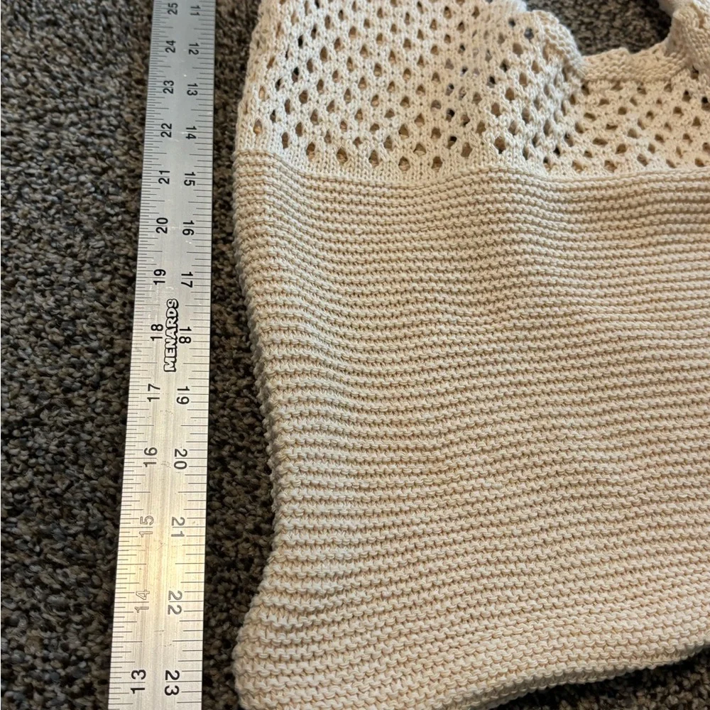Boho Crocheted Knit Tote Bag in Beige - Casual Women's Shoulder Purse
